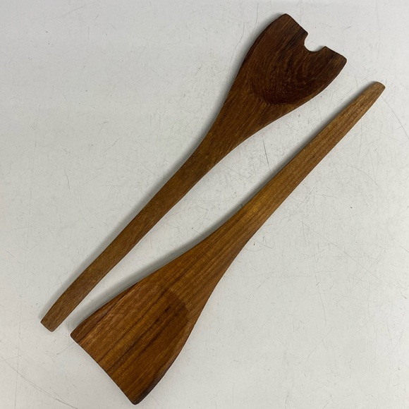 Good Wood Genuine Teak Made in Thailand Salad Serving Bowl Set Utensils 5 Piece - Picture 13 of 17